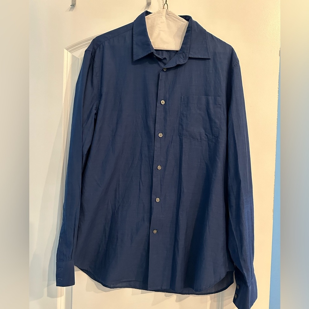 John Varvatos Long Sleeve Button Down Casual Shirt M Medium Solid Blue